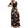 image:imageGRECERELLE Women Summer Casual Maxi Long Dress Short Sleeve Crew Neck with Pockets Size S3XLFlowerrose Black