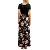 image:imageGRECERELLE Women Summer Casual Maxi Long Dress Short Sleeve Crew Neck with Pockets Size S3XLFlowerrose Black