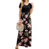 image:imageGRECERELLE Women Summer Casual Maxi Long Dress Short Sleeve Crew Neck with Pockets Size S3XLFlowerrose Black