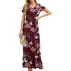 image:imageGRECERELLE Women Summer Casual Maxi Long Dress Short Sleeve Crew Neck with Pockets Size S3XLFlowerwine Red