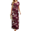 image:imageGRECERELLE Women Summer Casual Maxi Long Dress Short Sleeve Crew Neck with Pockets Size S3XLFlowerwine Red
