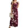 image:imageGRECERELLE Women Summer Casual Maxi Long Dress Short Sleeve Crew Neck with Pockets Size S3XLFlowerwine Red