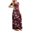 image:imageGRECERELLE Women Summer Casual Maxi Long Dress Short Sleeve Crew Neck with Pockets Size S3XLFlowerwine Red