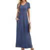 image:imageGRECERELLE Women Summer Casual Maxi Long Dress Short Sleeve Crew Neck with Pockets Size S3XLGray Blue