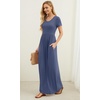 image:imageGRECERELLE Women Summer Casual Maxi Long Dress Short Sleeve Crew Neck with Pockets Size S3XLGray Blue