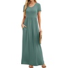 image:imageGRECERELLE Women Summer Casual Maxi Long Dress Short Sleeve Crew Neck with Pockets Size S3XLHaze Blue