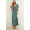 image:imageGRECERELLE Women Summer Casual Maxi Long Dress Short Sleeve Crew Neck with Pockets Size S3XLHaze Blue