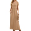 image:imageGRECERELLE Women Summer Casual Maxi Long Dress Short Sleeve Crew Neck with Pockets Size S3XLKhaki