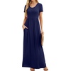 image:imageGRECERELLE Women Summer Casual Maxi Long Dress Short Sleeve Crew Neck with Pockets Size S3XLNavy Blue