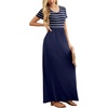image:imageGRECERELLE Women Summer Casual Maxi Long Dress Short Sleeve Crew Neck with Pockets Size S3XLNavy Striped