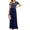 image:imageGRECERELLE Women Summer Casual Maxi Long Dress Short Sleeve Crew Neck with Pockets Size S3XLNavy Striped