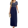 image:imageGRECERELLE Women Summer Casual Maxi Long Dress Short Sleeve Crew Neck with Pockets Size S3XLNavy Striped