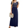 image:imageGRECERELLE Women Summer Casual Maxi Long Dress Short Sleeve Crew Neck with Pockets Size S3XLNavy Striped