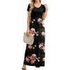 image:imageGRECERELLE Women Summer Casual Maxi Long Dress Short Sleeve Crew Neck with Pockets Size S3XLRed Brown Flowers Black
