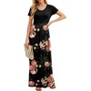 image:imageGRECERELLE Women Summer Casual Maxi Long Dress Short Sleeve Crew Neck with Pockets Size S3XLRed Brown Flowers Black