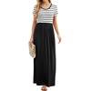 image:imageGRECERELLE Women Summer Casual Maxi Long Dress Short Sleeve Crew Neck with Pockets Size S3XLWhite Striped
