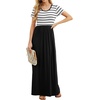 image:imageGRECERELLE Women Summer Casual Maxi Long Dress Short Sleeve Crew Neck with Pockets Size S3XLWhite Striped