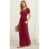 image:imageGRECERELLE Women Summer Casual Maxi Long Dress Short Sleeve Crew Neck with Pockets Size S3XLWine Red