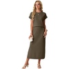image:imageGRECERELLE Women Summer Casual WrinkleFree 2 Piece Sets Round Neck Top amp Elastic Waist Maxi Side Slit Skirt with PocketsArmy Green