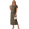 image:imageGRECERELLE Women Summer Casual WrinkleFree 2 Piece Sets Round Neck Top amp Elastic Waist Maxi Side Slit Skirt with PocketsArmy Green