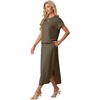image:imageGRECERELLE Women Summer Casual WrinkleFree 2 Piece Sets Round Neck Top amp Elastic Waist Maxi Side Slit Skirt with PocketsArmy Green