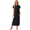 image:imageGRECERELLE Women Summer Casual WrinkleFree 2 Piece Sets Round Neck Top amp Elastic Waist Maxi Side Slit Skirt with PocketsBlack