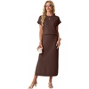 image:imageGRECERELLE Women Summer Casual WrinkleFree 2 Piece Sets Round Neck Top amp Elastic Waist Maxi Side Slit Skirt with PocketsDark Coffee