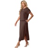 image:imageGRECERELLE Women Summer Casual WrinkleFree 2 Piece Sets Round Neck Top amp Elastic Waist Maxi Side Slit Skirt with PocketsDark Coffee