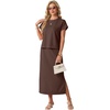 image:imageGRECERELLE Women Summer Casual WrinkleFree 2 Piece Sets Round Neck Top amp Elastic Waist Maxi Side Slit Skirt with PocketsDark Coffee