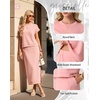 image:imageGRECERELLE Women Summer Casual WrinkleFree 2 Piece Sets Round Neck Top amp Elastic Waist Maxi Side Slit Skirt with PocketsDark Coffee