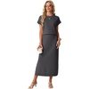 image:imageGRECERELLE Women Summer Casual WrinkleFree 2 Piece Sets Round Neck Top amp Elastic Waist Maxi Side Slit Skirt with PocketsDark Gray