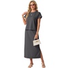 image:imageGRECERELLE Women Summer Casual WrinkleFree 2 Piece Sets Round Neck Top amp Elastic Waist Maxi Side Slit Skirt with PocketsDark Gray