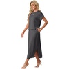 image:imageGRECERELLE Women Summer Casual WrinkleFree 2 Piece Sets Round Neck Top amp Elastic Waist Maxi Side Slit Skirt with PocketsDark Gray