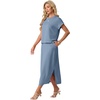 image:imageGRECERELLE Women Summer Casual WrinkleFree 2 Piece Sets Round Neck Top amp Elastic Waist Maxi Side Slit Skirt with PocketsDenim Blue