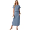 image:imageGRECERELLE Women Summer Casual WrinkleFree 2 Piece Sets Round Neck Top amp Elastic Waist Maxi Side Slit Skirt with PocketsDenim Blue