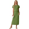 image:imageGRECERELLE Women Summer Casual WrinkleFree 2 Piece Sets Round Neck Top amp Elastic Waist Maxi Side Slit Skirt with PocketsDill Green