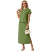 image:imageGRECERELLE Women Summer Casual WrinkleFree 2 Piece Sets Round Neck Top amp Elastic Waist Maxi Side Slit Skirt with PocketsDill Green