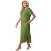image:imageGRECERELLE Women Summer Casual WrinkleFree 2 Piece Sets Round Neck Top amp Elastic Waist Maxi Side Slit Skirt with PocketsDill Green