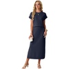 image:imageGRECERELLE Women Summer Casual WrinkleFree 2 Piece Sets Round Neck Top amp Elastic Waist Maxi Side Slit Skirt with PocketsNavy Blue