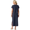 image:imageGRECERELLE Women Summer Casual WrinkleFree 2 Piece Sets Round Neck Top amp Elastic Waist Maxi Side Slit Skirt with PocketsNavy Blue