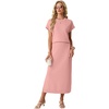 image:imageGRECERELLE Women Summer Casual WrinkleFree 2 Piece Sets Round Neck Top amp Elastic Waist Maxi Side Slit Skirt with PocketsPink