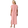 image:imageGRECERELLE Women Summer Casual WrinkleFree 2 Piece Sets Round Neck Top amp Elastic Waist Maxi Side Slit Skirt with PocketsPink
