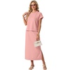 image:imageGRECERELLE Women Summer Casual WrinkleFree 2 Piece Sets Round Neck Top amp Elastic Waist Maxi Side Slit Skirt with PocketsPink