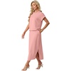 image:imageGRECERELLE Women Summer Casual WrinkleFree 2 Piece Sets Round Neck Top amp Elastic Waist Maxi Side Slit Skirt with PocketsPink