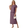 image:imageGRECERELLE Women Summer Casual WrinkleFree 2 Piece Sets Round Neck Top amp Elastic Waist Maxi Side Slit Skirt with PocketsRosewood