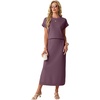 image:imageGRECERELLE Women Summer Casual WrinkleFree 2 Piece Sets Round Neck Top amp Elastic Waist Maxi Side Slit Skirt with PocketsRosewood