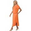 image:imageGRECERELLE Women Summer Casual WrinkleFree 2 Piece Sets Round Neck Top amp Elastic Waist Maxi Side Slit Skirt with PocketsVibrant Orange