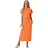 image:imageGRECERELLE Women Summer Casual WrinkleFree 2 Piece Sets Round Neck Top amp Elastic Waist Maxi Side Slit Skirt with PocketsVibrant Orange