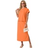 image:imageGRECERELLE Women Summer Casual WrinkleFree 2 Piece Sets Round Neck Top amp Elastic Waist Maxi Side Slit Skirt with PocketsVibrant Orange