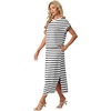 image:imageGRECERELLE Women Summer Casual WrinkleFree 2 Piece Sets Round Neck Top amp Elastic Waist Maxi Side Slit Skirt with PocketsWhite Black Stripe